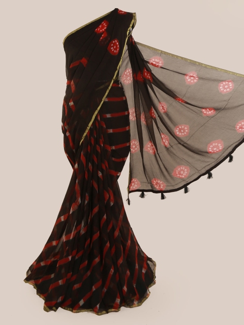 Pothys Black & Red Poly Chiffon Printed Saree