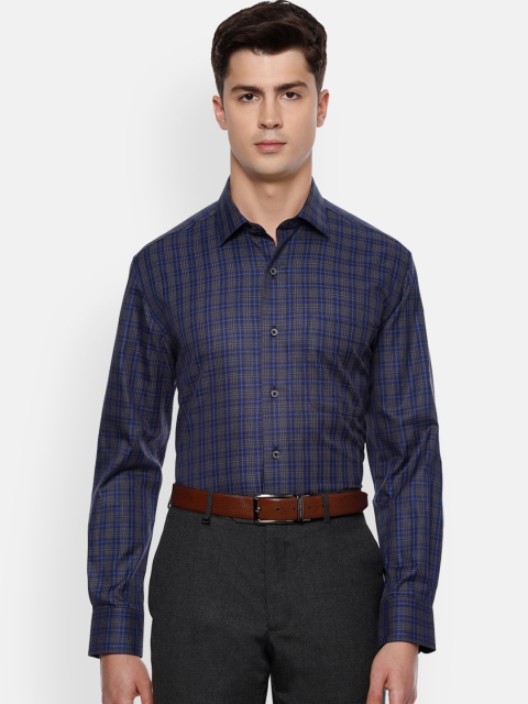 

Louis Philippe Permapress Men Navy Blue Checked Casual Shirt
