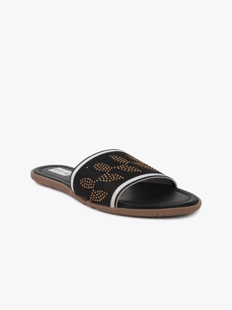

PERY PAO Women Black Embellished Fabric Open Toe Flats