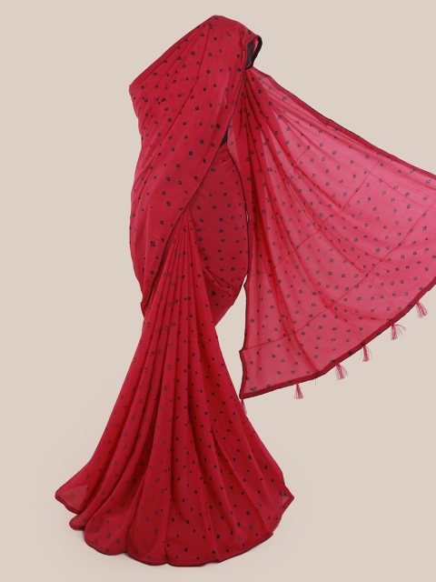 

Pothys Pink & Navy Blue Poly Chiffon Printed Saree