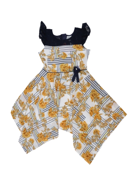 Doodle Girls White Printed Fit and Flare Dress