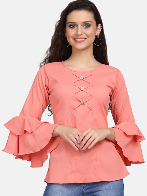 

Clothzy Peach-Coloured Bell Sleeves Regular Top