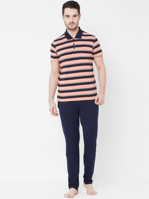 

Sweet Dreams Men Orange & Navy Blue Striped Night Suit