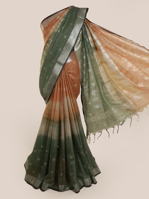 

Pothys Brown & Green Linen Blend Dyed Saree