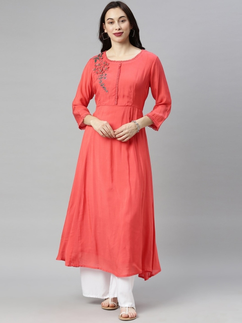 

Neerus Women Orange Floral Embroidered Anarkali Kurta