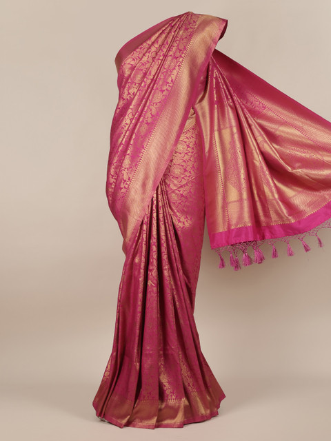 

Pothys Pink & Gold-Toned Pure Silk Woven Design Banarasi Saree With Tasseled Pallu