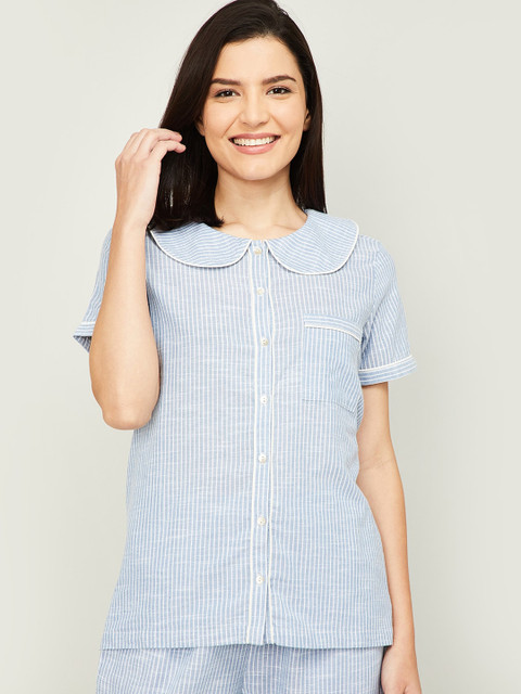 

Ginger by Lifestyle Women Blue & White Striped Sleep Shirt