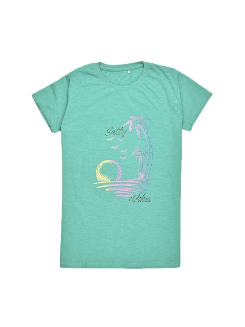 

ORANGE PUMPKKIN Girls Green & Pink Printed Pure Cotton Regular Top