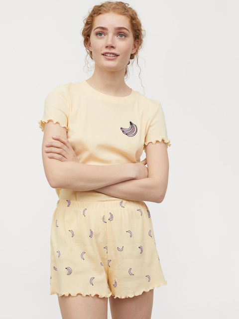 

H&M Womans Yellow Pyjama Top and Shorts, Multi