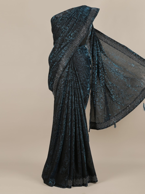 

Pothys Black & Teal Blue Net Woven Design Saree