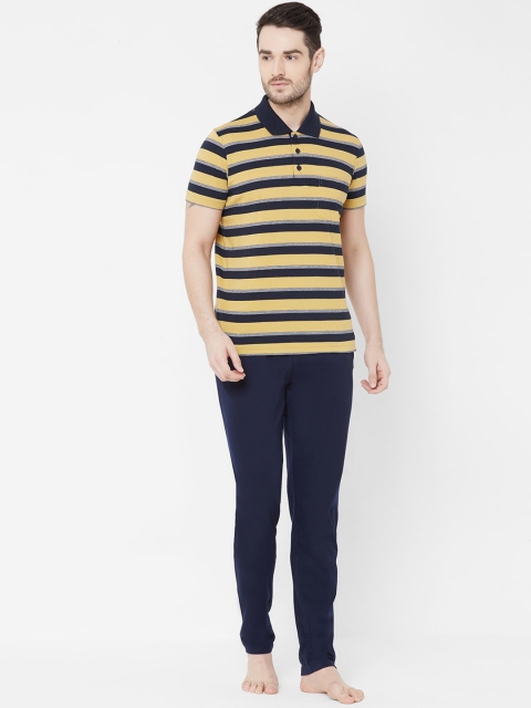 

Sweet Dreams Men Mustard & Navy Blue Striped Night suit