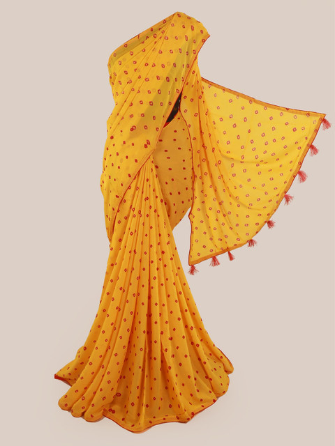 

Pothys Yellow & Orange Poly Chiffon Printed Saree