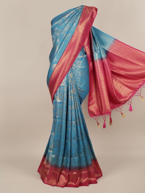 

Pothys Turquoise Blue & Gold Jute Silk Woven Design Saree With Tasseled Pallu
