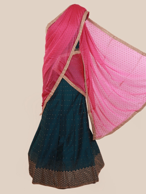 

Pothys Pink & Navy Blue Poly Chiffon Embellished Traditional Half Saree