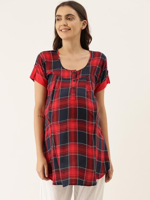 

GOLDSTROMS Women's Red & Blue Checked Maternity Tunic