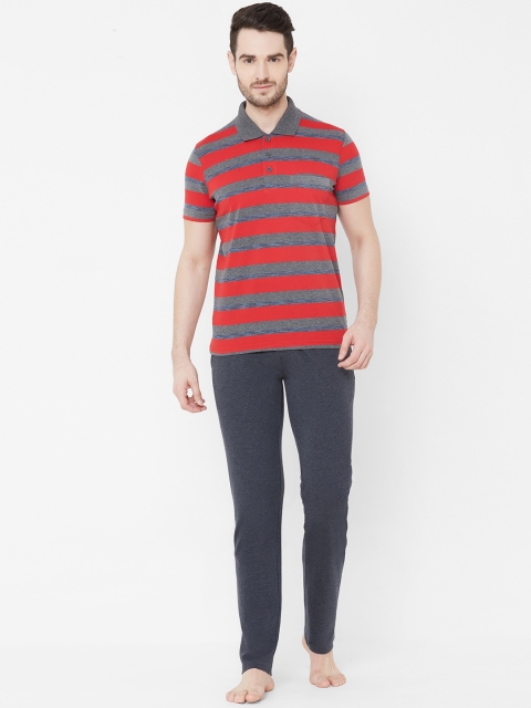 

Sweet Dreams Men Red & Grey Striped Night suit