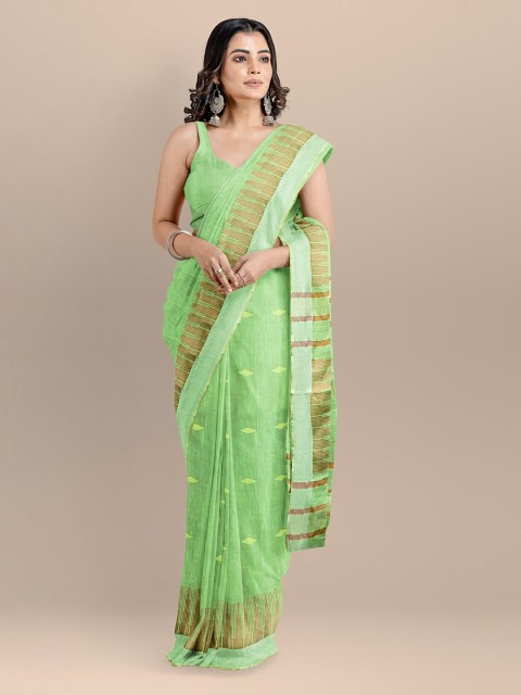 

BharatSthali Green Pure Cotton Checked Maheshwari Saree