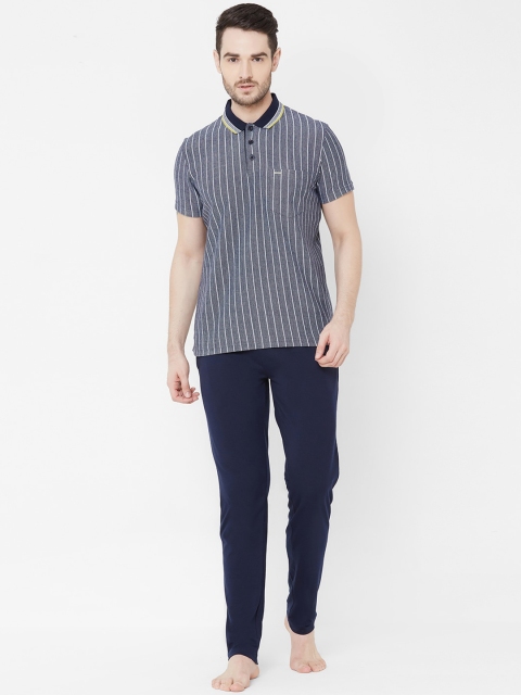 

Sweet Dreams Men Navy Blue & White Striped T-shirt and Pyjamas