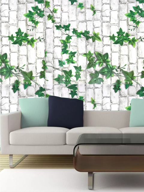 

Wollzo Off-White & Green Leaf Printed Wallpaper