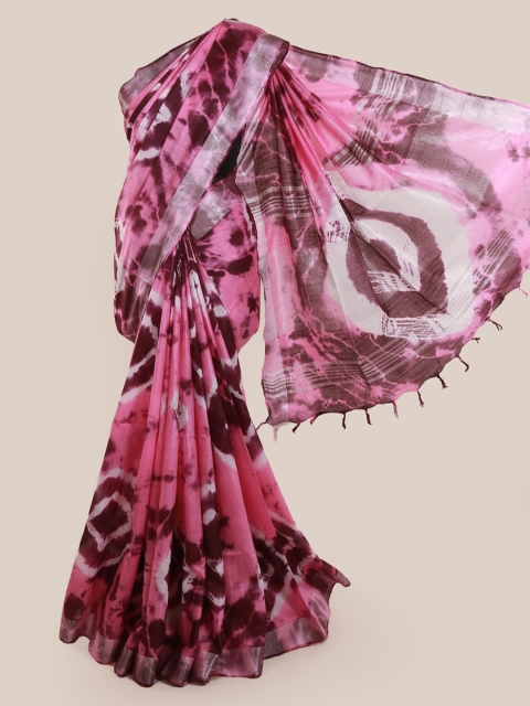

Pothys Pink & White Linen Blend Dyed Saree