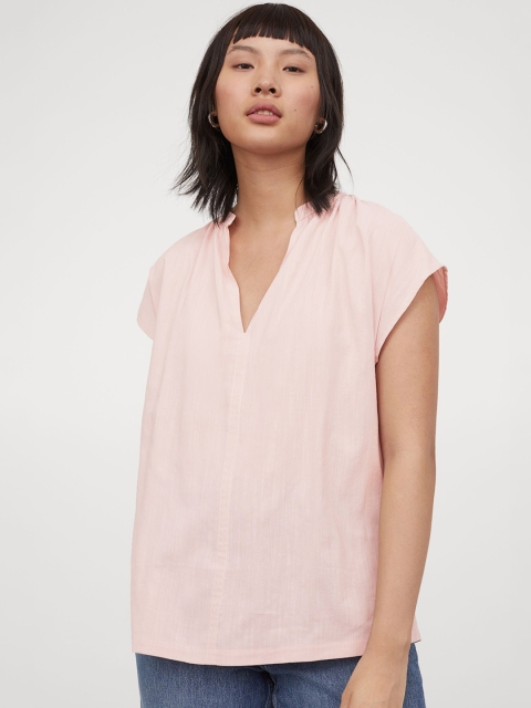 

H&M Women Pastel Pink V-Neck Blouse