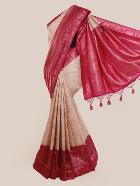 

Pothys Cream-Coloured Woven Design Linen Blend Saree