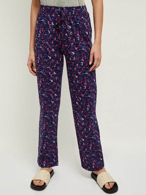 

max Women Navy Blue & Pink Printed Lounge Pants