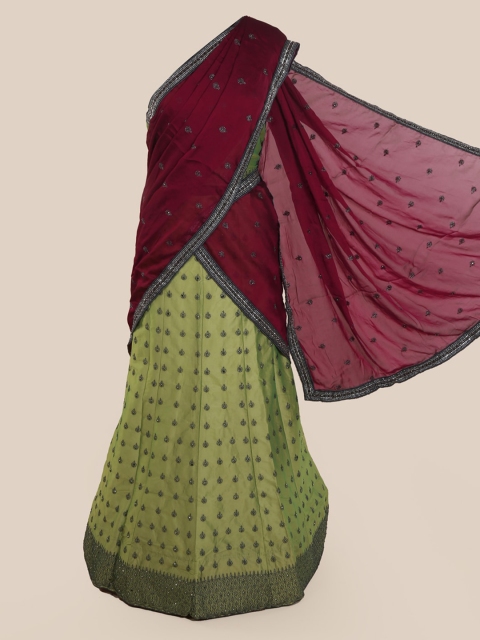

Pothys Magenta & Green Poly Chiffon Embellished Saree