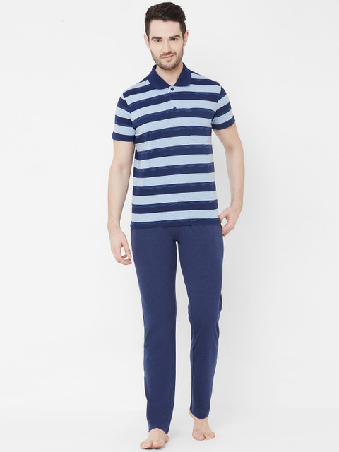 

Sweet Dreams Men Blue Striped Night suit