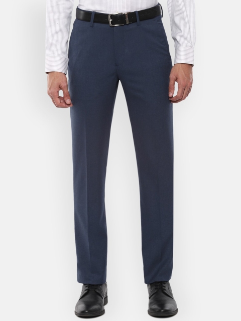 Louis Philippe Men Navy Blue Slim Fit Solid Formal Trousers
