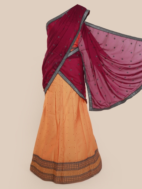 

Pothys Magenta & Orange Poly Chiffon Embellished Saree
