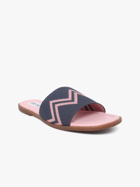 

PERY PAO Women Blue & Pink Colourblocked Fabric Open Toe Flats