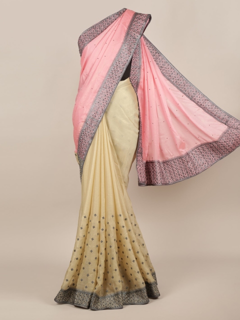 

Pothys Pink & Cream-Coloured Poly Chiffon Colourblocked Saree