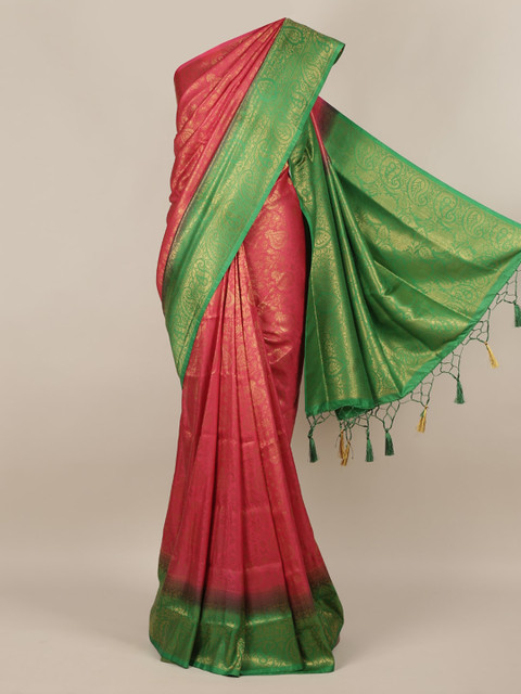 

Pothys Pink & Green Jute Silk Woven Design Saree