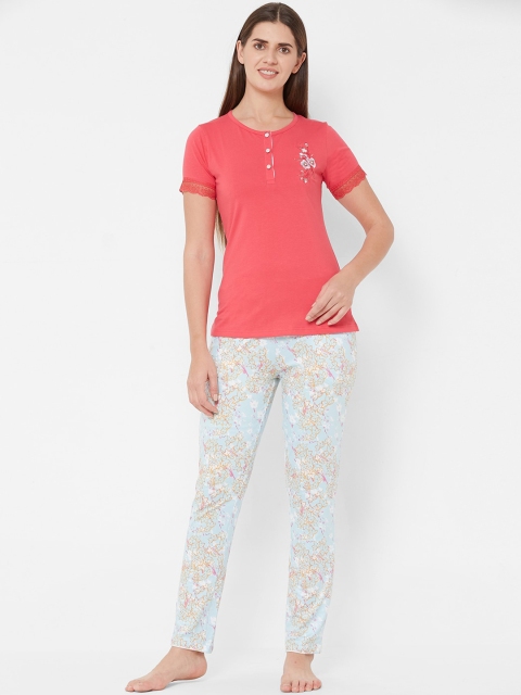 

Sweet Dreams Women Pink & Blue Floral Printed Night Suit