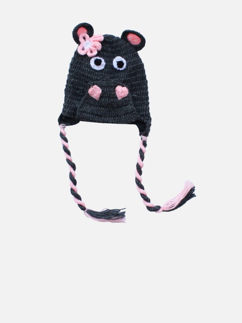 

Woonie Unisex Grey & Pink Self Design Handloom Beanie