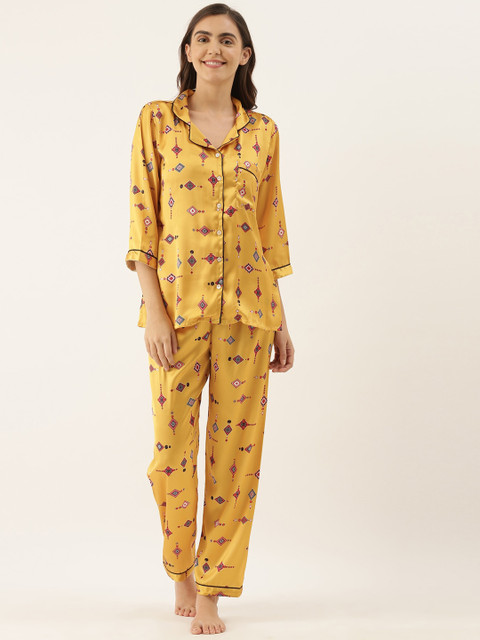 

Bannos Swagger Women Yellow & Red Printed Night Suit