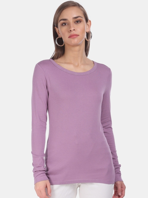 

GAP Women Purple Solid Round Neck T-shirt