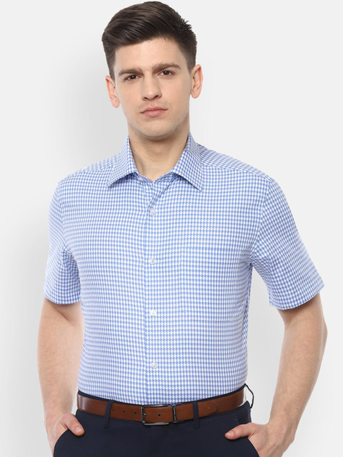 

Louis Philippe Men Blue & White Regular Fit Checked Cotton Formal Shirt