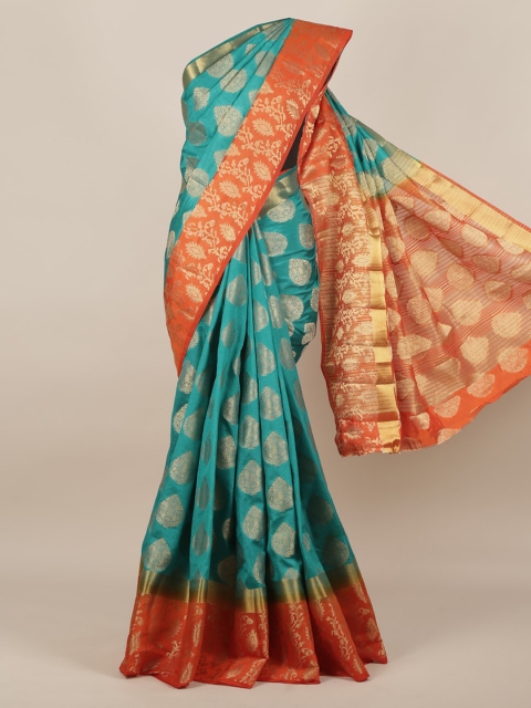 

Pothys Turquoise Blue & Gold Jute Silk Woven Design Saree