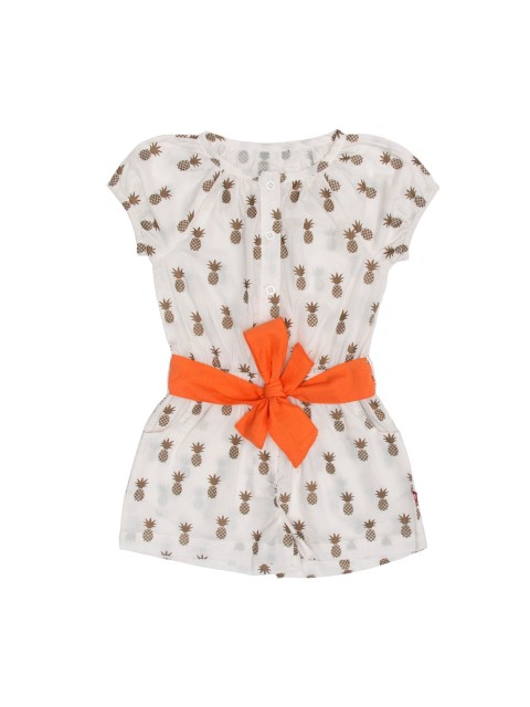 

Nino Bambino Girls White & Orange Printed Organic Cotton Basic Jumpsuit