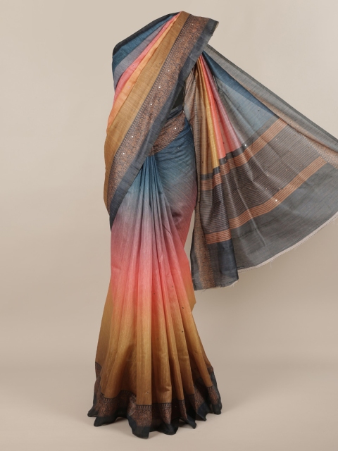 

Pothys Pink & Beige Jute Silk Colourblocked Saree