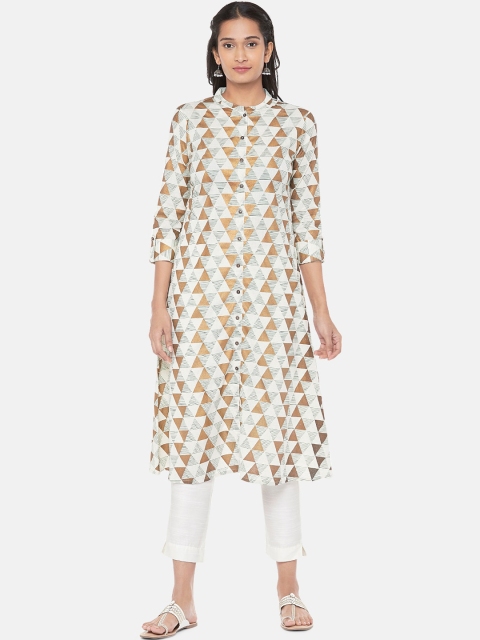 

Ethnicity Women Green & Copper-Toned Geometric Printed Kurta