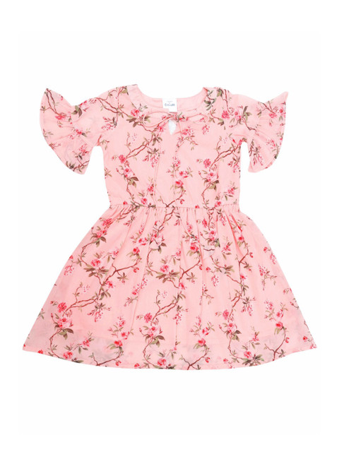 

Doodle Girls Peach-Coloured Printed Fit and Flare Dress