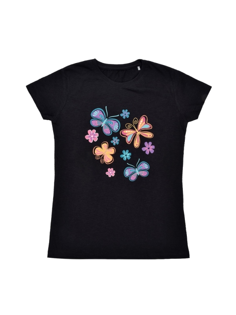 

ORANGE PUMPKKIN Black Printed Pure Cotton Regular Top
