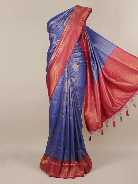 

Pothys Blue & Pink Jute Silk Woven Design Saree