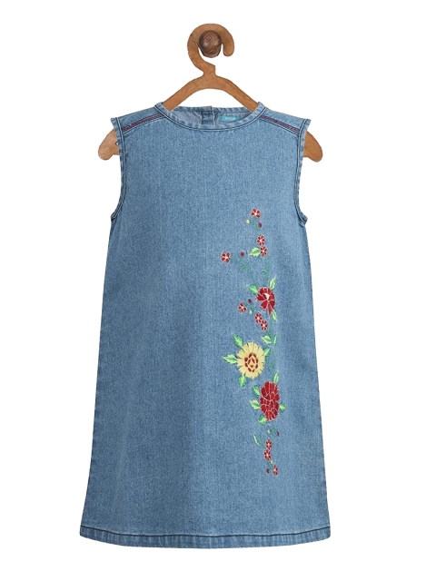 

Miyo Girls Blue Embroidered A-Line Denim Dress