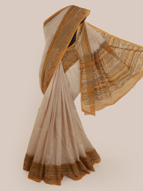 

Pothys Cream-Coloured & Brown Supernet Printed Saree