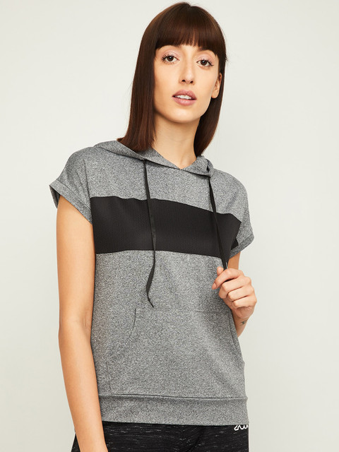 

Kappa Women Grey & Black Striped Hood T-shirt