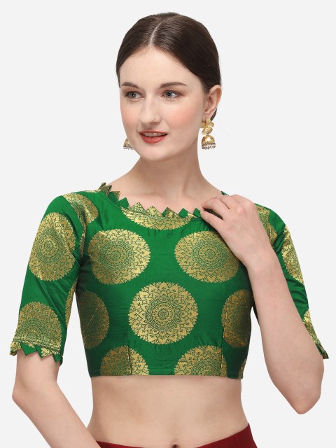 

Nanda Silk Mills Women Green Printed Ready Made Saree Blouse